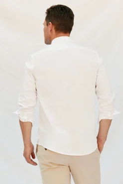 Cortefiel Camisas-Camisa linho algodão liso Branco