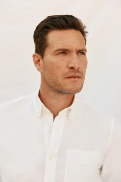 Cortefiel Camisas-Camisa linho algodão liso Branco