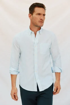 Cortefiel Camisas-Camisa linho algodão liso Azul