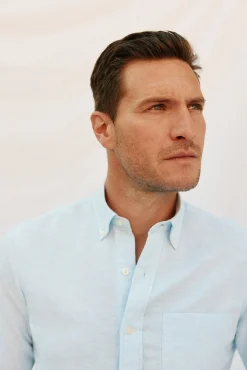 Cortefiel Camisas-Camisa linho algodão liso Azul