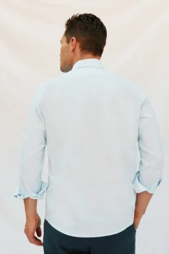 Cortefiel Camisas-Camisa linho algodão liso Azul