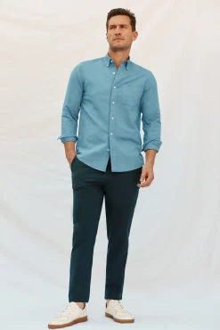 Cortefiel Camisas-Camisa linho algodão liso Azul