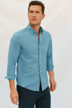 Cortefiel Camisas-Camisa linho algodão liso Azul