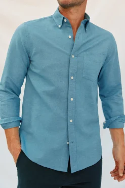 Cortefiel Camisas-Camisa linho algodão liso Azul