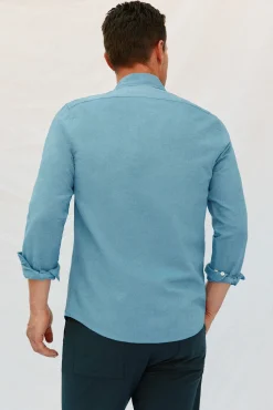 Cortefiel Camisas-Camisa linho algodão liso Azul