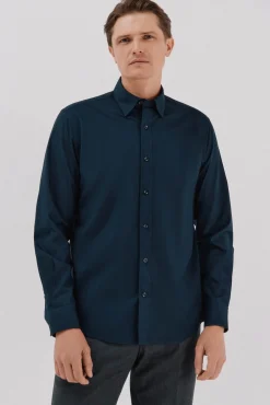 Cortefiel Camisas-Camisa lisa de algodão tencel Azul