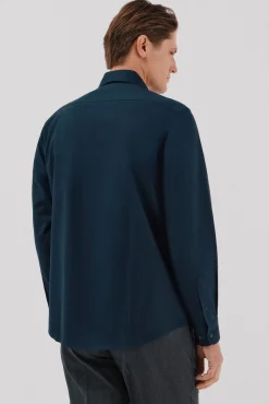 Cortefiel Camisas-Camisa lisa de algodão tencel Azul