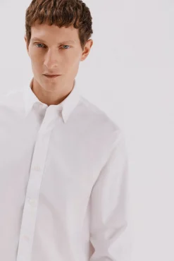 Cortefiel Camisas-Camisa lisa de algodão tencel Branco