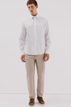 Cortefiel Camisas-Camisa lisa de algodão tencel Branco
