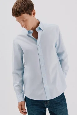 Cortefiel Camisas-Camisa lisa de algodão tencel Azul