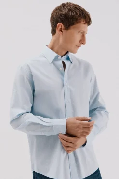 Cortefiel Camisas-Camisa lisa de algodão tencel Azul