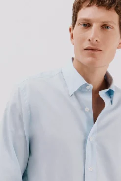 Cortefiel Camisas-Camisa lisa de algodão tencel Azul