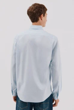 Cortefiel Camisas-Camisa lisa de algodão tencel Azul