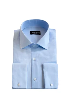 Cloking Camisas|Camisas Clássicas-Camisa Lisa Duplo Punho Gola Inglesa Azul