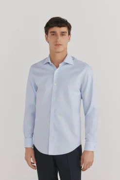 Pedro del Hierro Camisas|Camisas Clássicas-Camisa lisa sem ferro + abotoaduras resistentes a manchas Azul