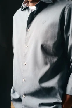 OOTO Camisas-Camisa liso de algodão tencel sarja Azul