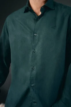 OOTO Camisas-Camisa liso de algodão tencel sarja Verde