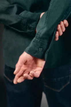 OOTO Camisas-Camisa liso de algodão tencel sarja Verde