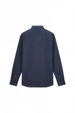 OOTO Camisas-Camisa liso de algodão tencel sarja Azul