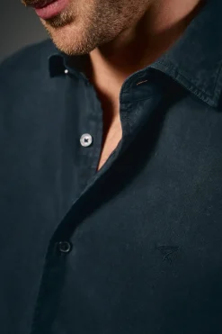 OOTO Camisas-Camisa liso de algodão tencel sarja Azul