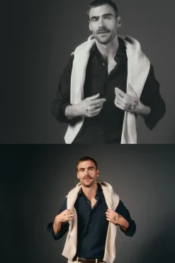 OOTO Camisas-Camisa liso de algodão tencel sarja Azul