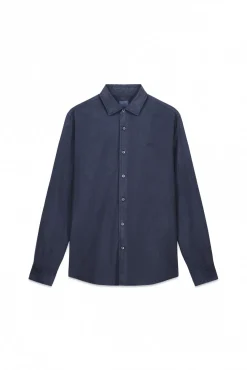 OOTO Camisas-Camisa liso de algodão tencel sarja Azul