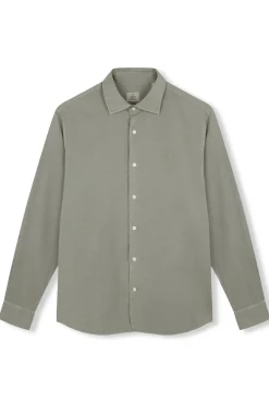 OOTO Camisas-Camisa liso de algodão tencel sarja Verde