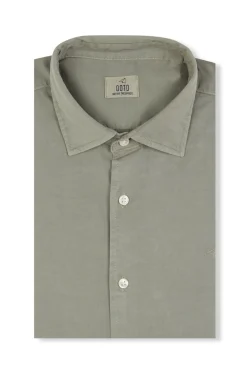 OOTO Camisas-Camisa liso de algodão tencel sarja Verde
