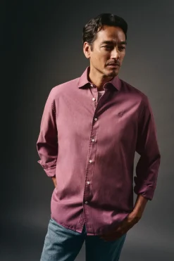 OOTO Camisas-Camisa liso de algodão tencel sarja Granada