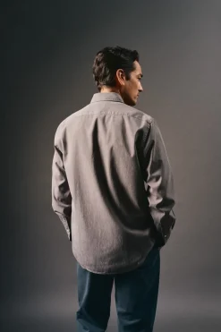 OOTO Camisas-Camisa liso de algodão tencel sarja Cinzento