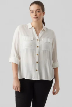 Vero Moda Curve Blusas-Camisa manga 3/4 tamanho grande Branco