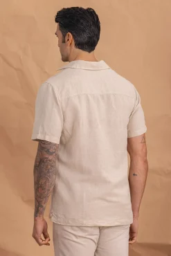 Celopman Camisas-Camisa manga curta com linho bege