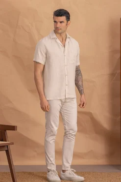 Celopman Camisas-Camisa manga curta com linho bege