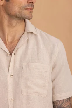 Celopman Camisas-Camisa manga curta com linho bege