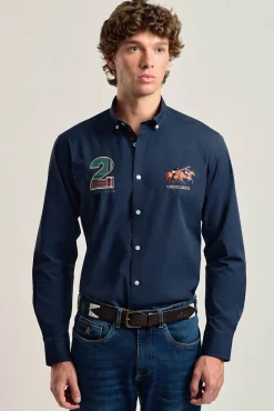 Valecuatro Camisas-Camisa masculina modelo cavalo marinho Azul