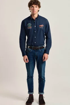 Valecuatro Camisas-Camisa masculina modelo cavalo marinho Azul