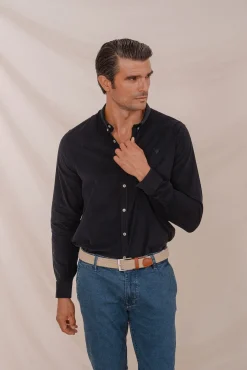 Celopman Camisas-Camisa micro veludo azul