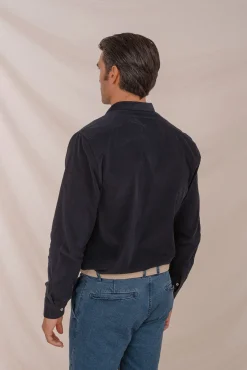 Celopman Camisas-Camisa micro veludo azul