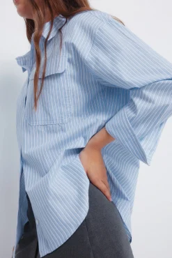 Springfield Blusas-Camisa oversized com bolso de remendo azul