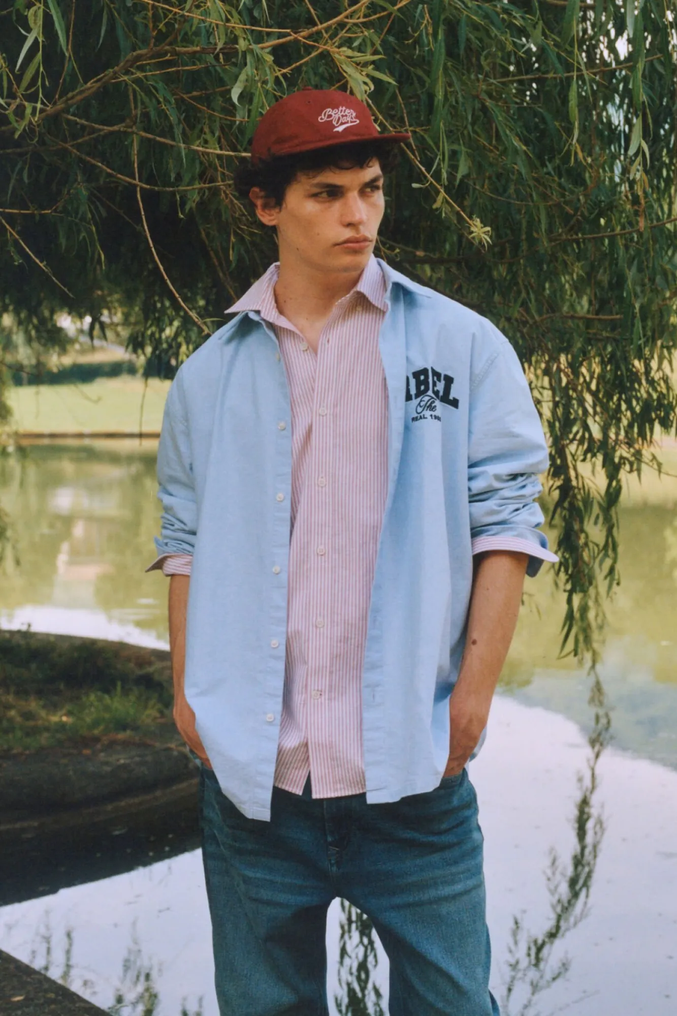 Springfield Camisas-Camisa Oxford bordada azul