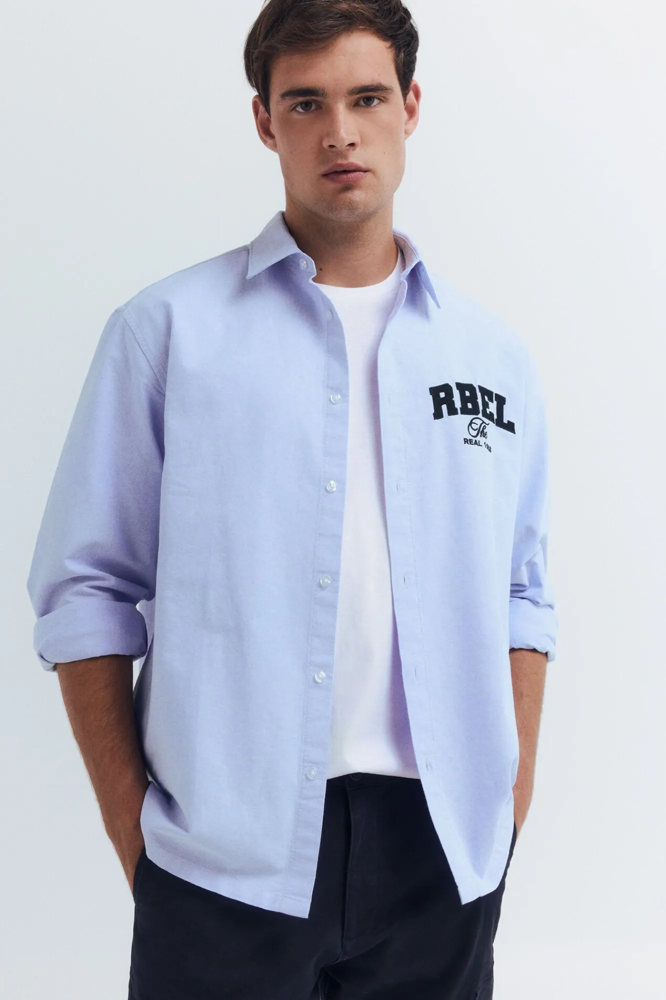 Springfield Camisas-Camisa Oxford bordada azul