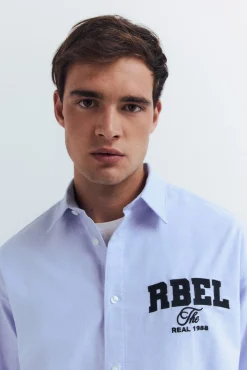 Springfield Camisas-Camisa Oxford bordada azul