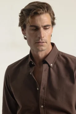 PuroEGO Camisas-Camisa oxford de algodão slim fit Castanho