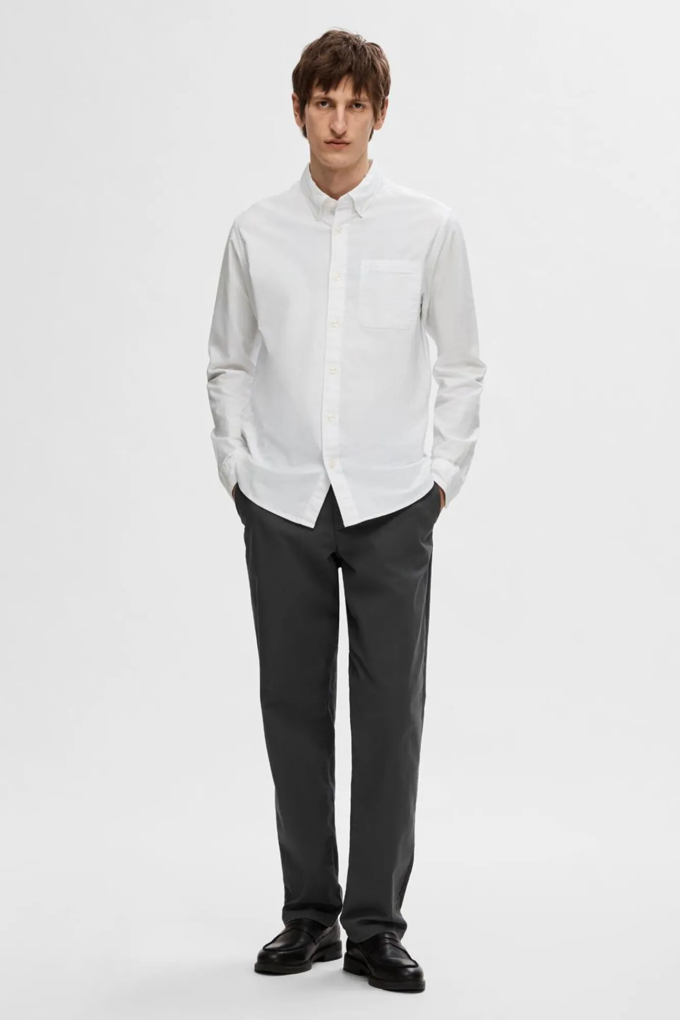 Selected Camisas-Camisa Oxford de corte regular Branco