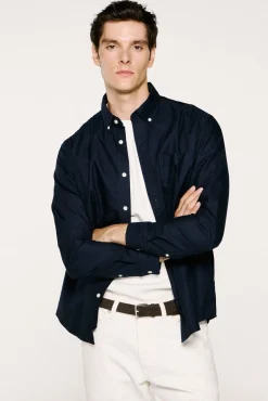 Selected Camisas-Camisa Oxford de corte regular Azul