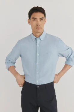 Pedro del Hierro Camisas-Camisa oxford liso e icônica Turquesa