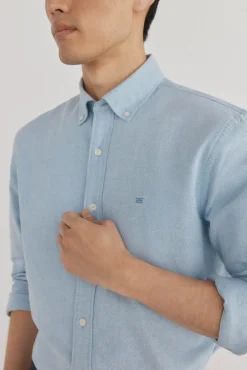Pedro del Hierro Camisas-Camisa oxford liso e icônica Turquesa