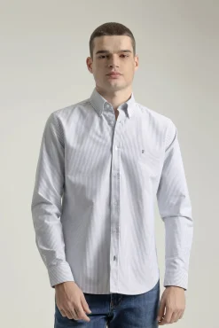 PuroEGO Camisas-Camisa oxford riscas de algodão slim Azul