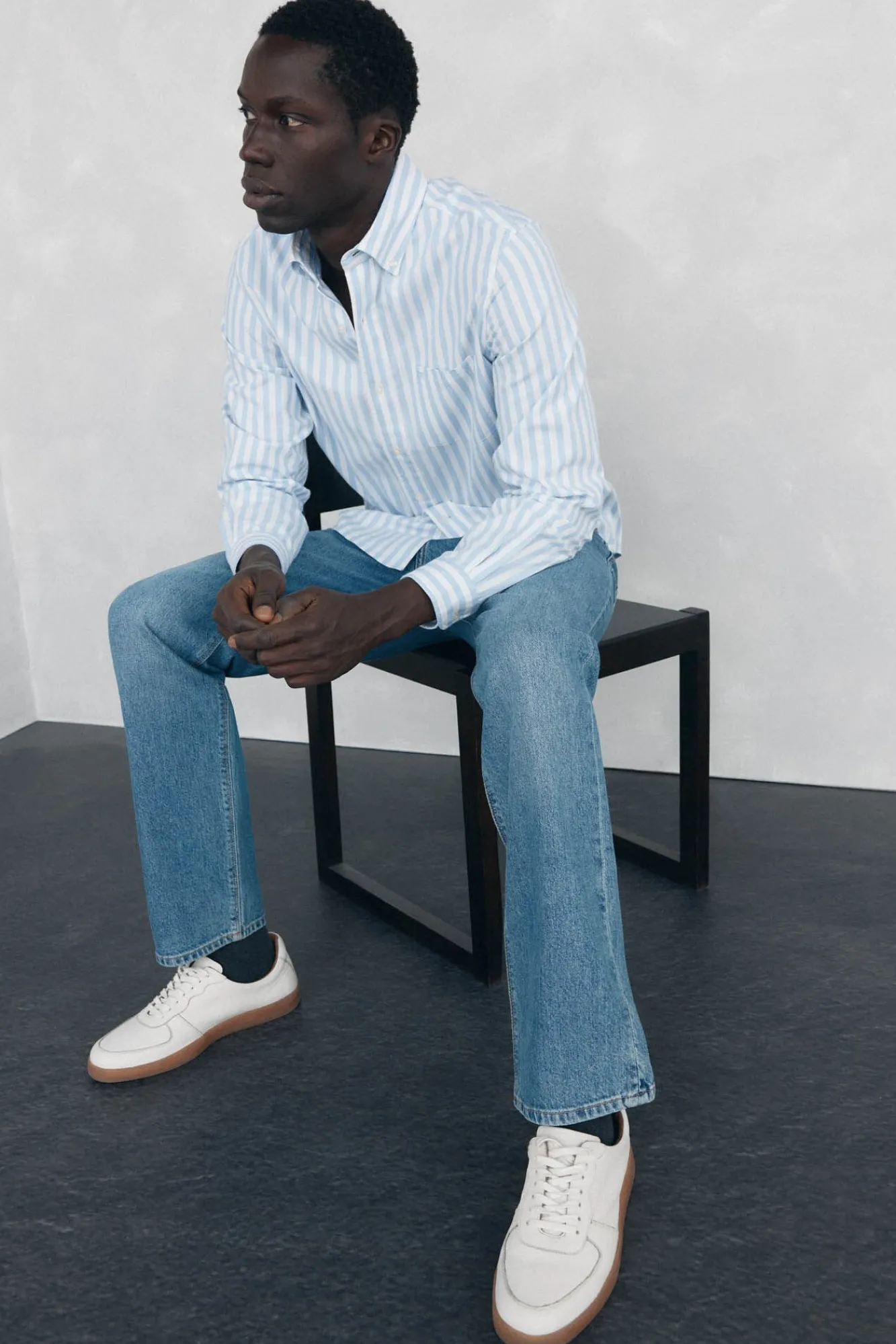 Pedro del Hierro Camisas-Camisa Oxford Riscas Escovada Azul