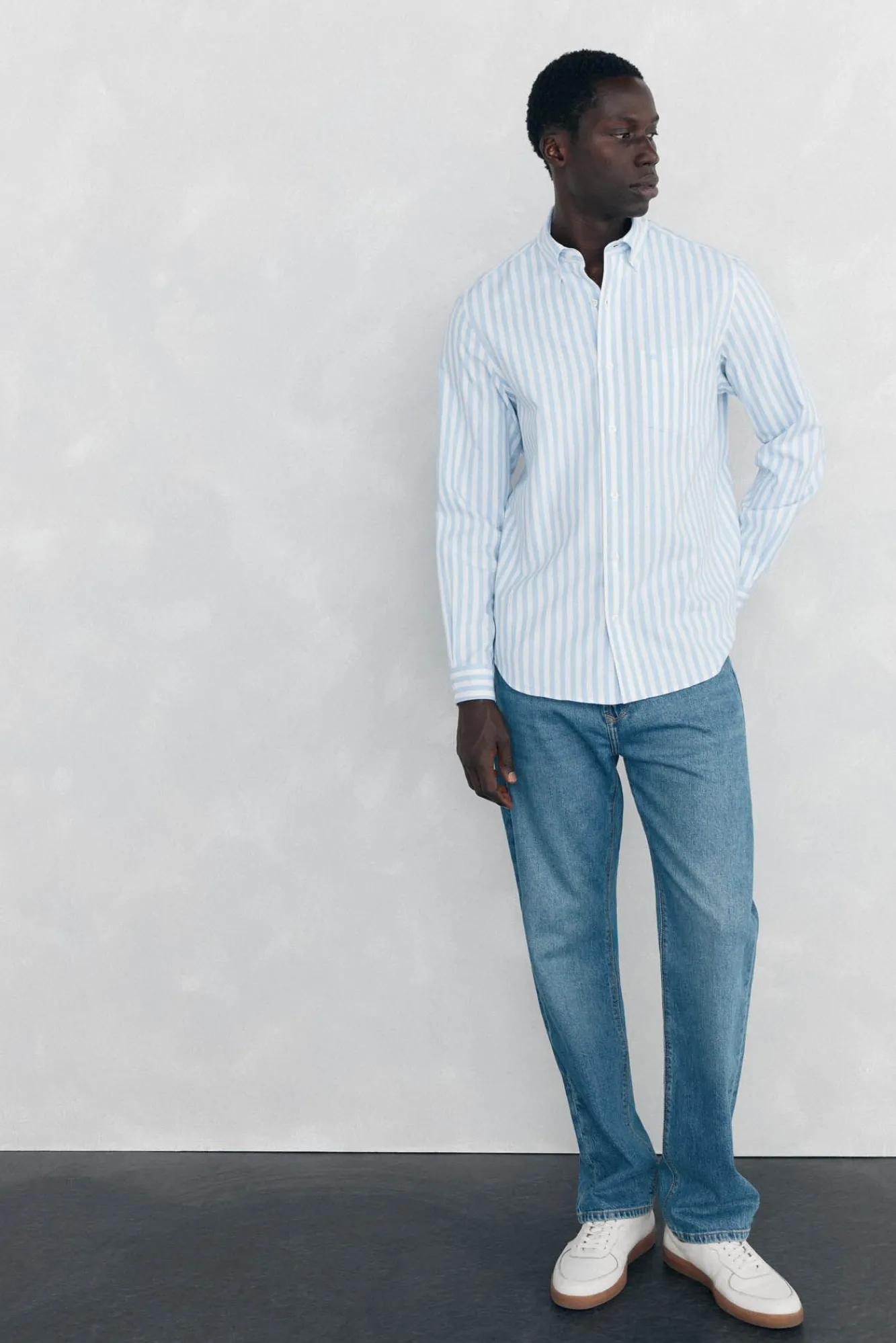 Pedro del Hierro Camisas-Camisa Oxford Riscas Escovada Azul